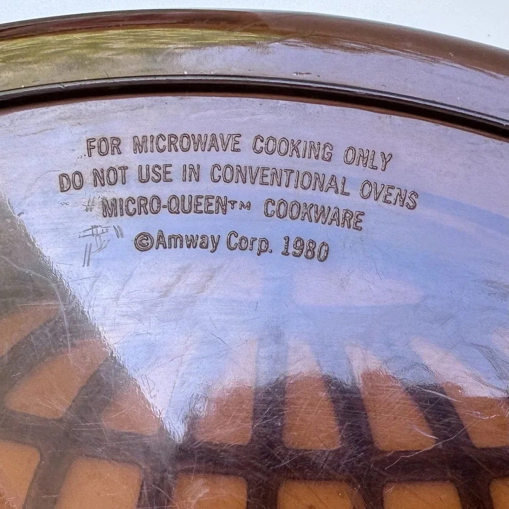 Vtg 1980 Amway Microwave Roaster Micro-Queen Cookware Oval 3-Piece Set (A30)